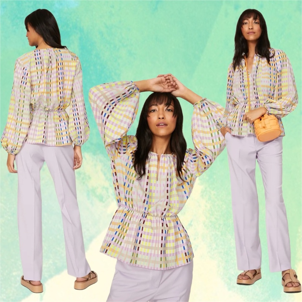 stine goya • karin plaid top pastel retro rectangle print s